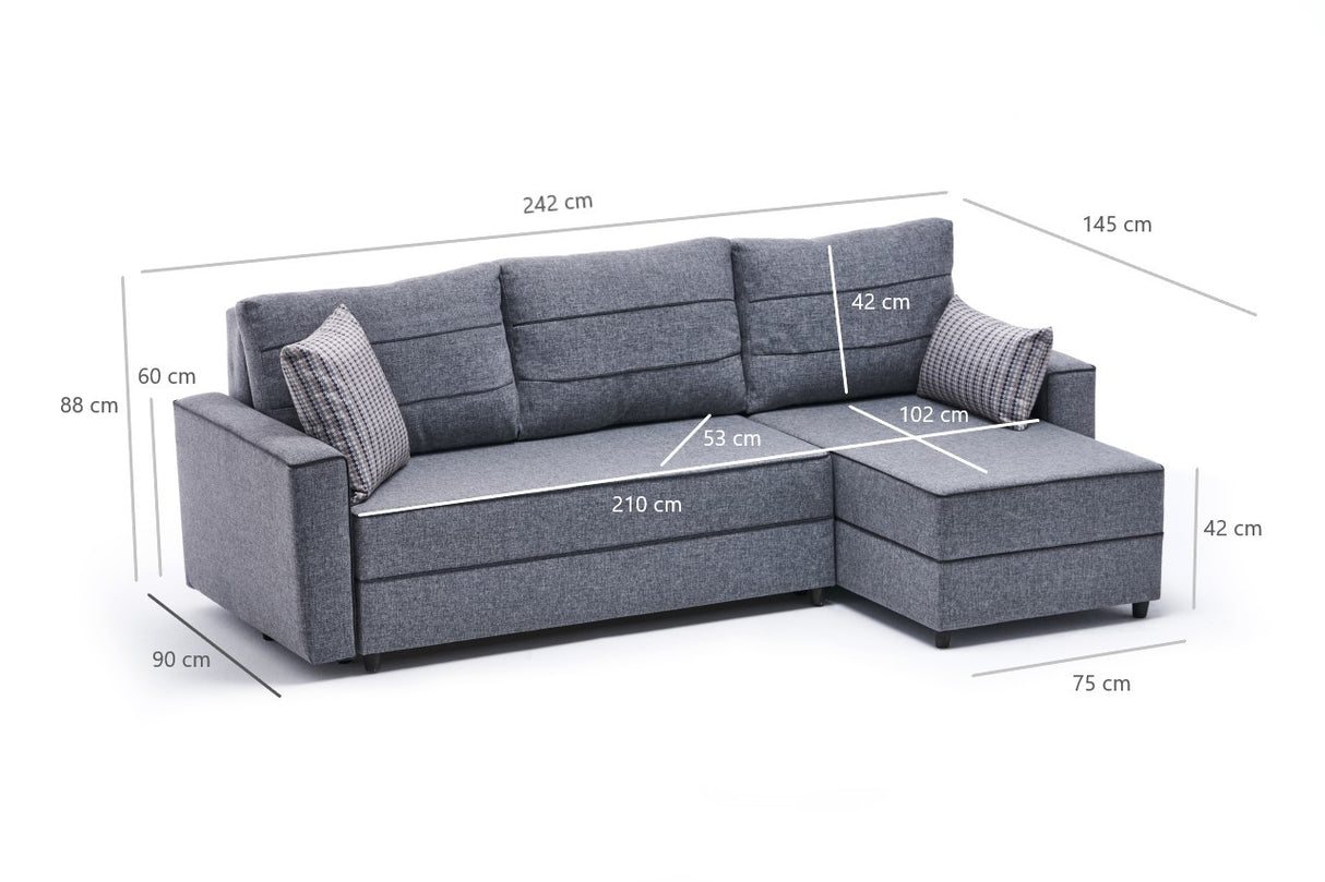 Corner sofa with sleeping function on the right ece gray