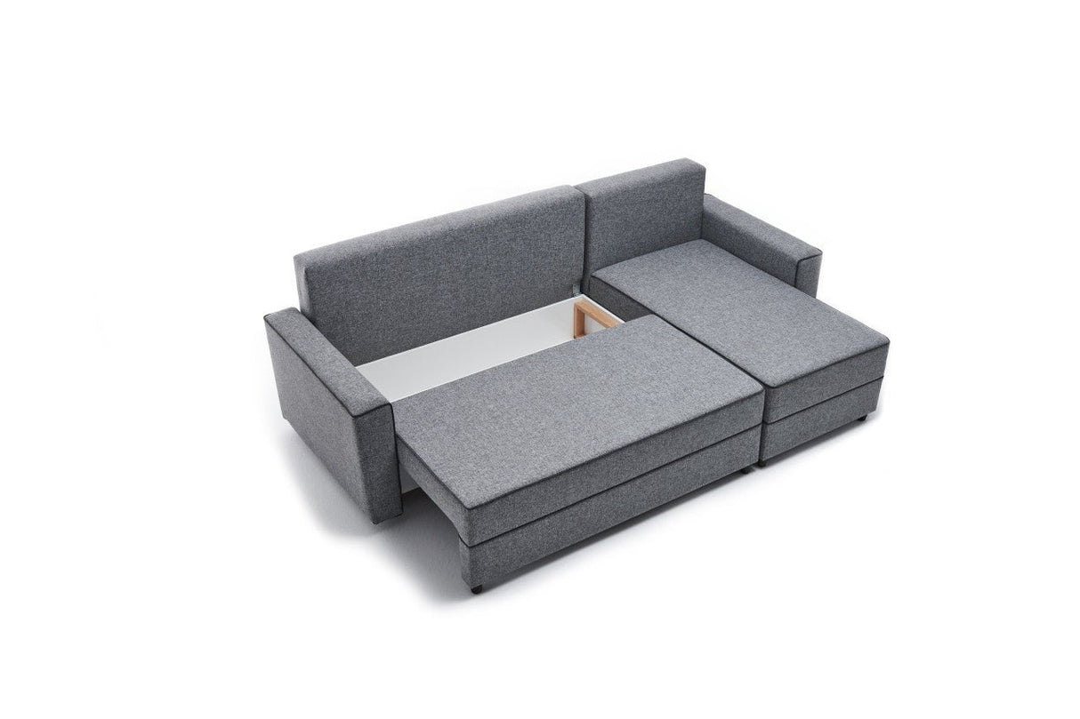 Corner sofa with sleeping function on the right ece gray