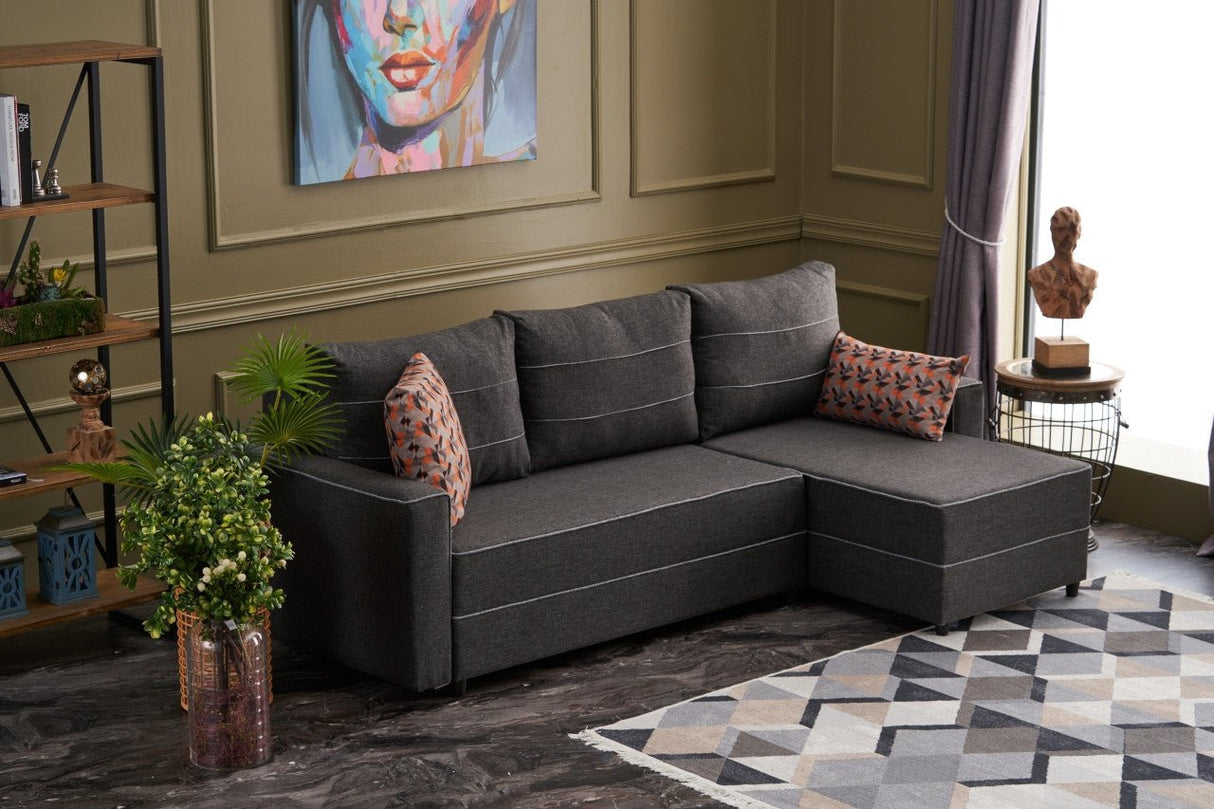 Corner sofa with sleeping function on the right ECE anthracite