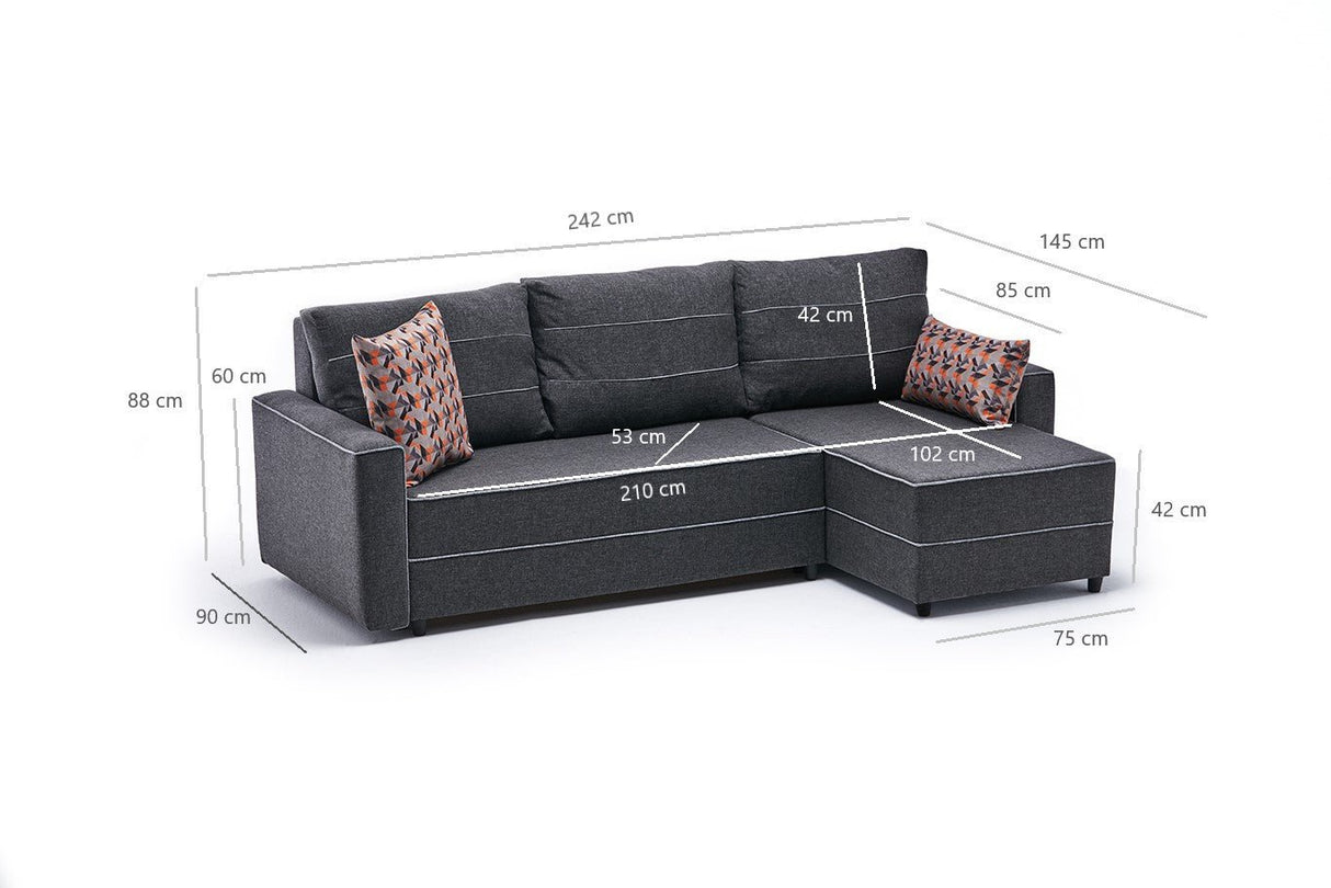 Corner sofa with sleeping function on the right ECE anthracite