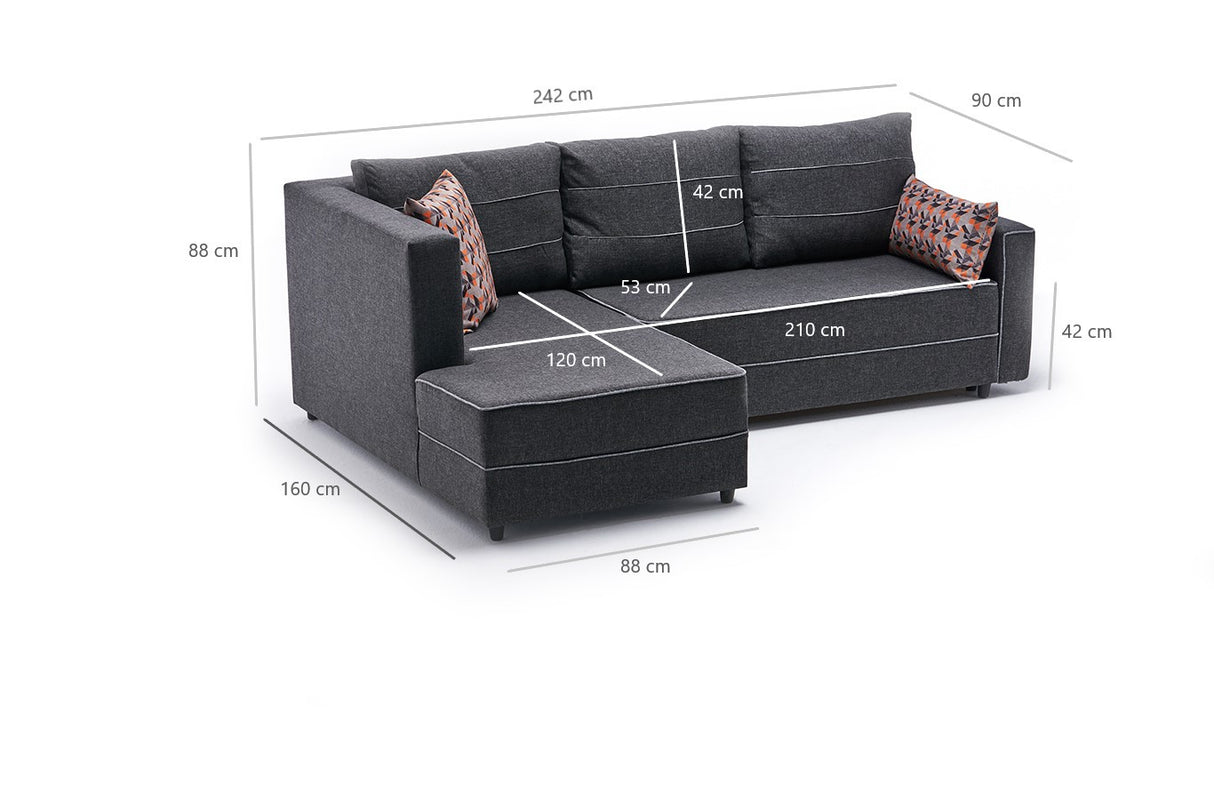 Corner sofa with sleeping function on the left ECE anthracite