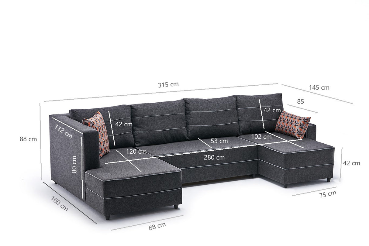 Corner sofa with sleep function ECE anthracite