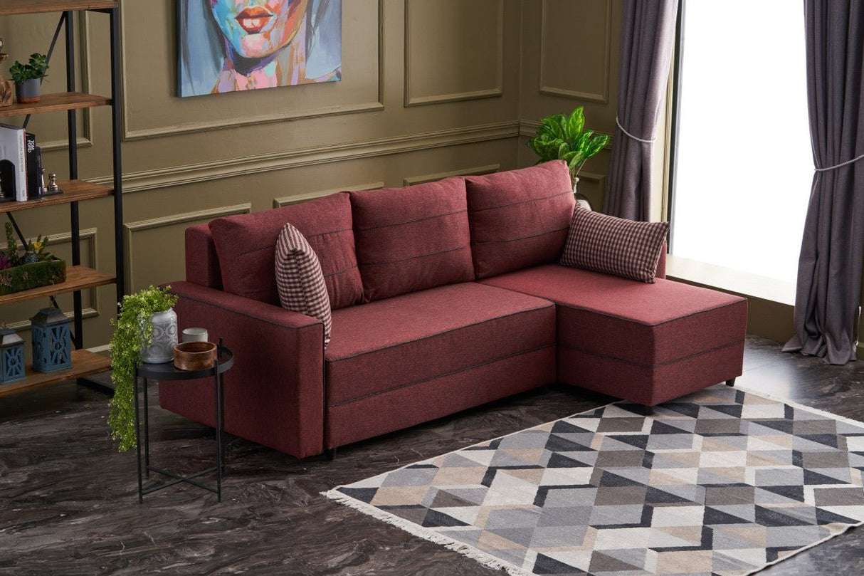 Corner sofa with sleep function on the right Ece Claret red