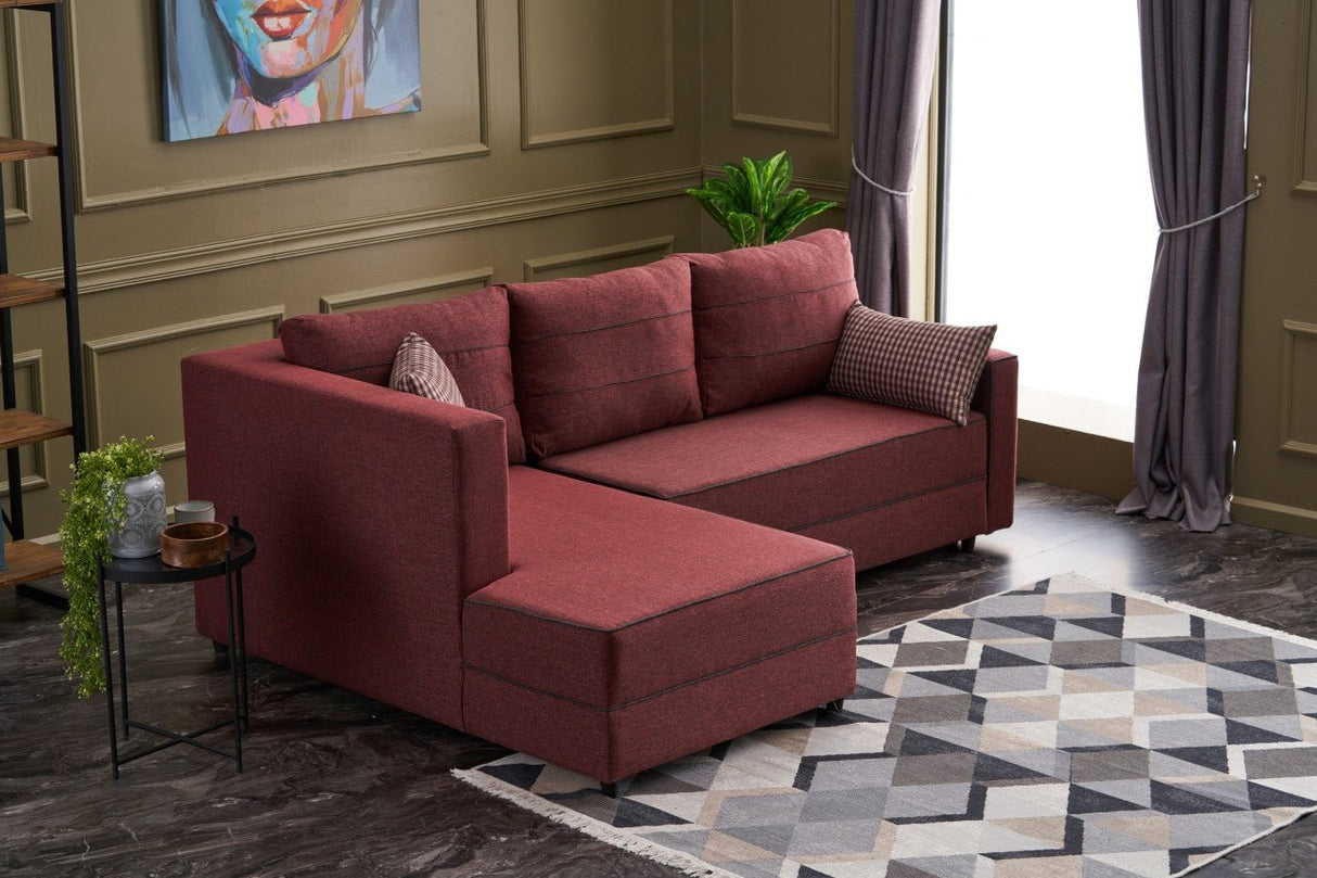 Corner sofa with sleeping function on the left Ece Claret red