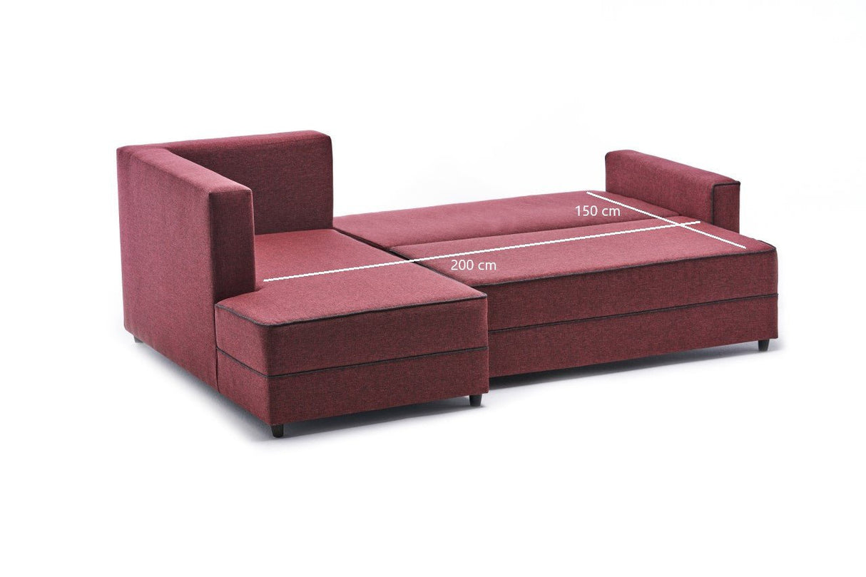 Corner sofa with sleeping function on the left Ece Claret red