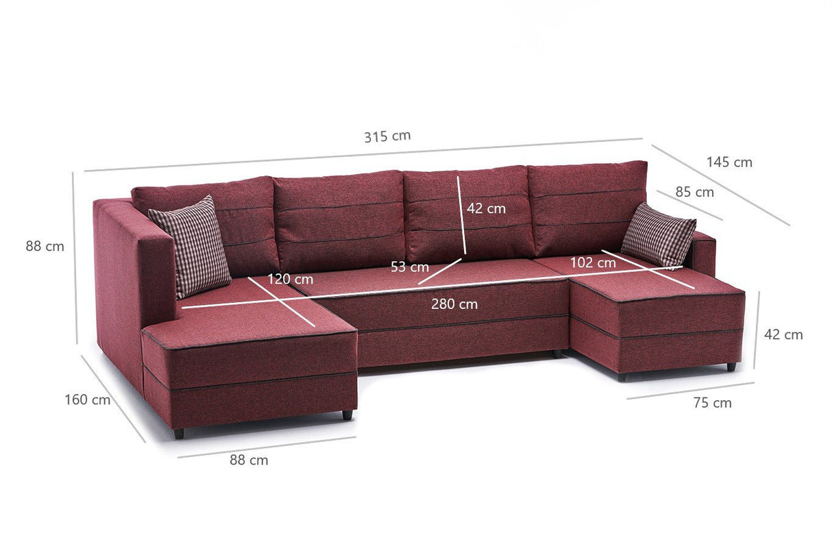 Corner sofa with sleep function Ece Claret Red