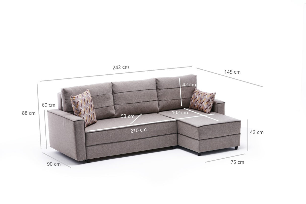 Corner sofa with sleeping function on the right ece cream