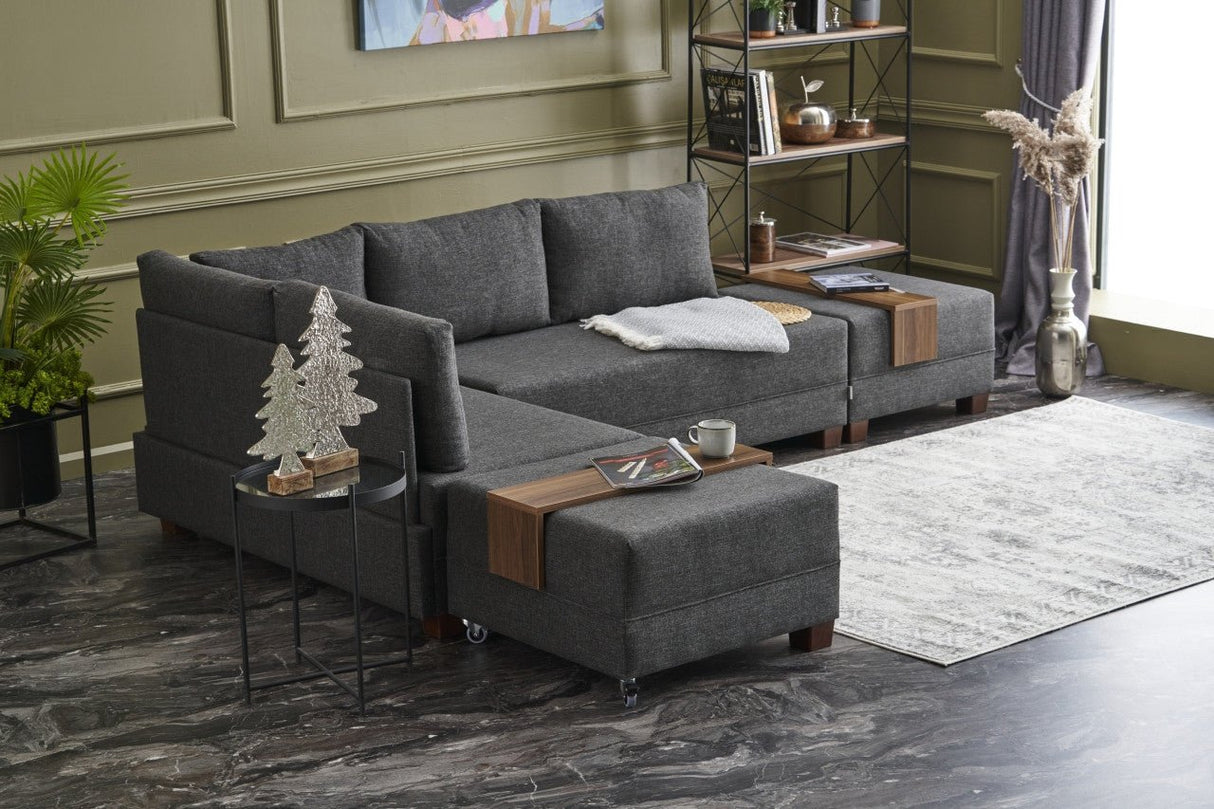 Corner sofa with sleeping function on the left fly anthracite