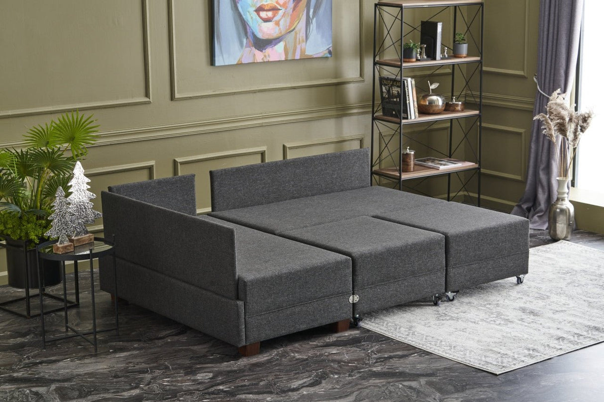 Corner sofa with sleeping function on the left fly anthracite