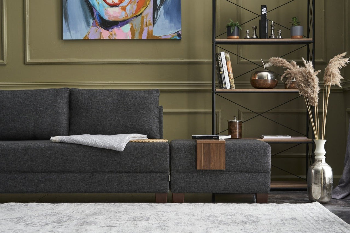 Corner sofa with sleeping function on the left fly anthracite