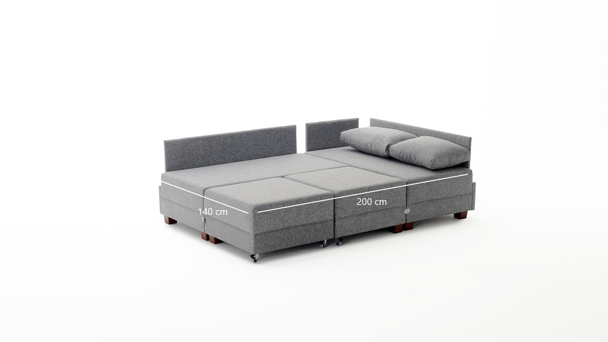 Corner sofa with sleeping function on the right fly blue