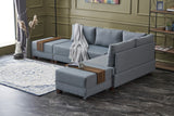 Corner sofa with sleeping function on the right fly blue