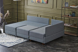 Corner sofa with sleeping function on the right fly blue