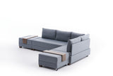 Corner sofa with sleeping function on the right fly blue