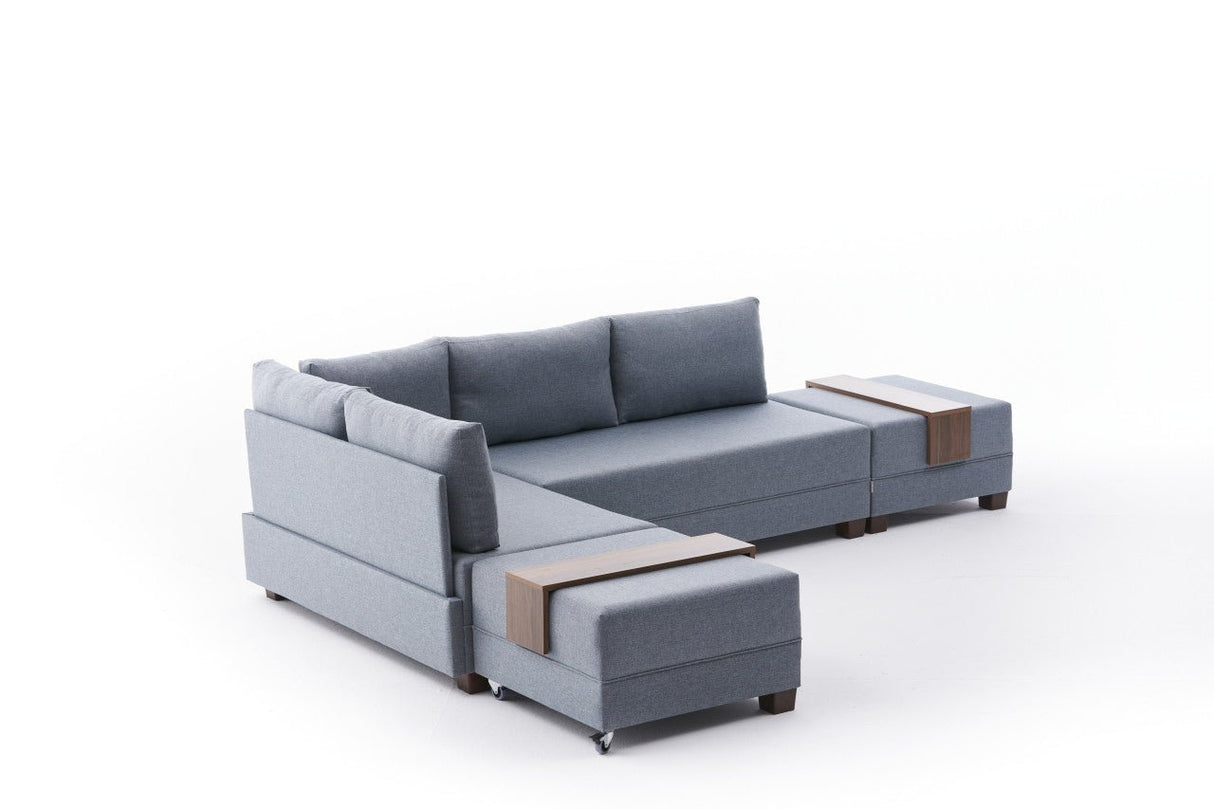 Corner sofa with sleeping function on the left fly blue