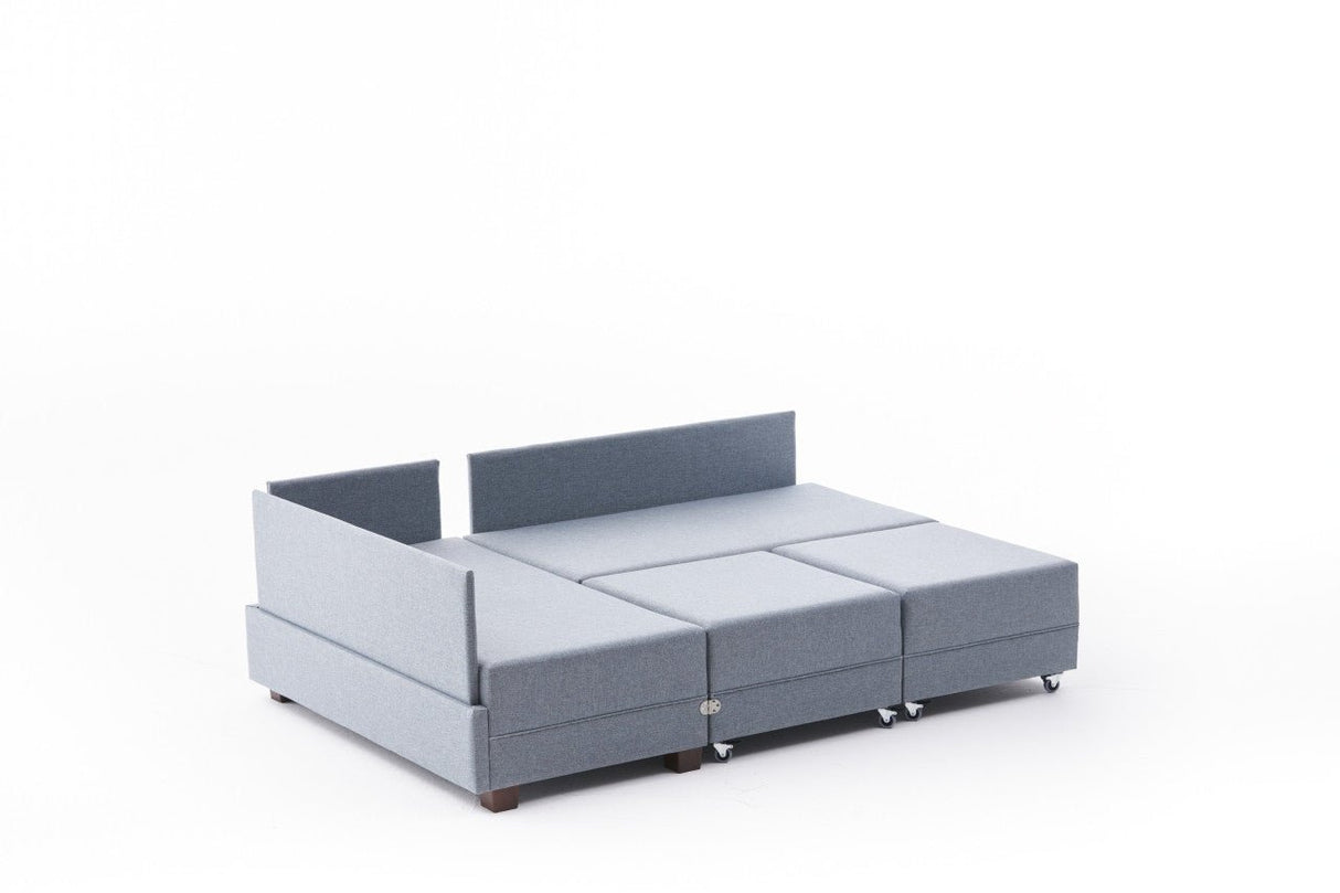 Corner sofa with sleeping function on the left fly blue