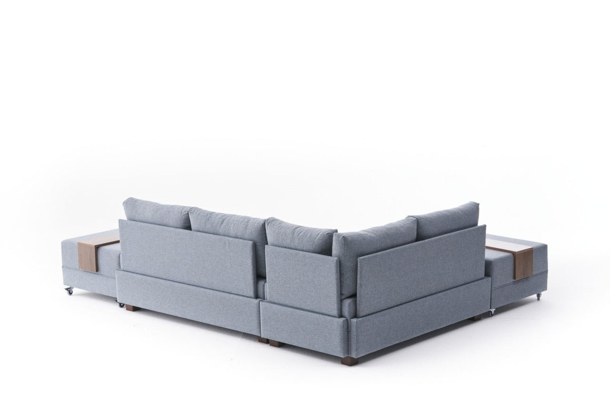 Corner sofa with sleeping function on the left fly blue