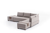 Corner sofa with sleeping function on the right fly cream