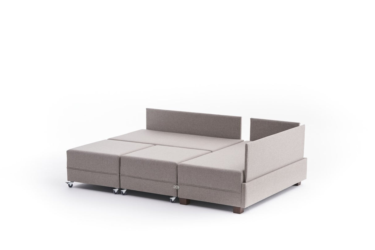 Corner sofa with sleeping function on the right fly cream