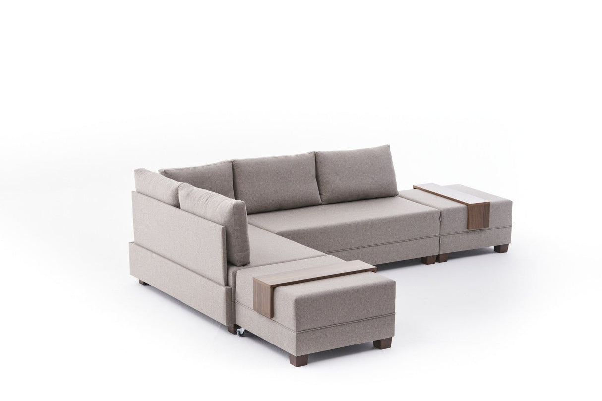 Corner sofa with sleeping function on the left fly cream