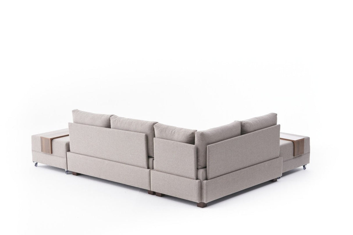 Corner sofa with sleeping function on the left fly cream