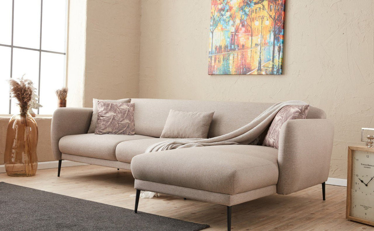 Corner sofa on the right with sleeping function Venus cream