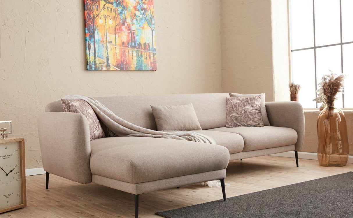 Corner sofa on the left with sleeping function Venus cream