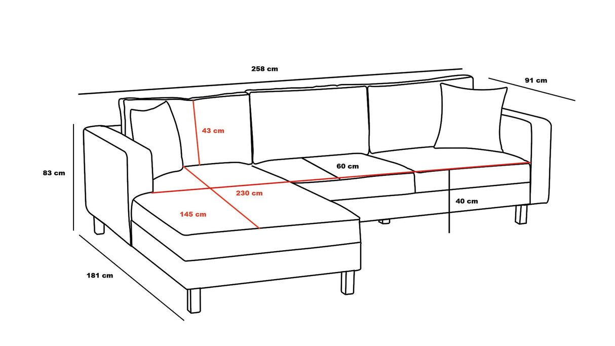 Corner sofa left Berlin cream black