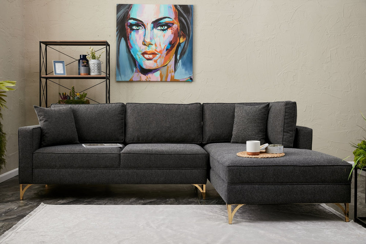 Corner sofa on the right Berlin anthracite gold