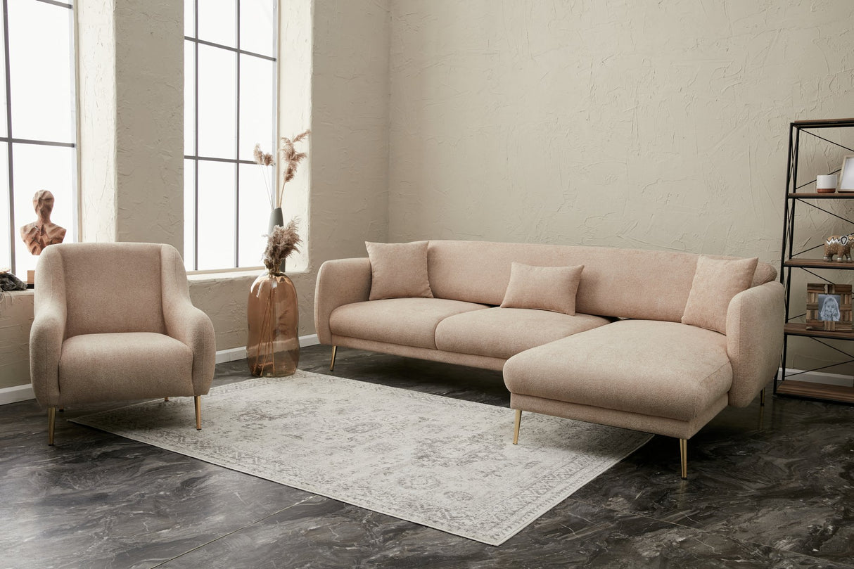 Corner sofa with sleep function on the right Simena Beige - Golden Poot