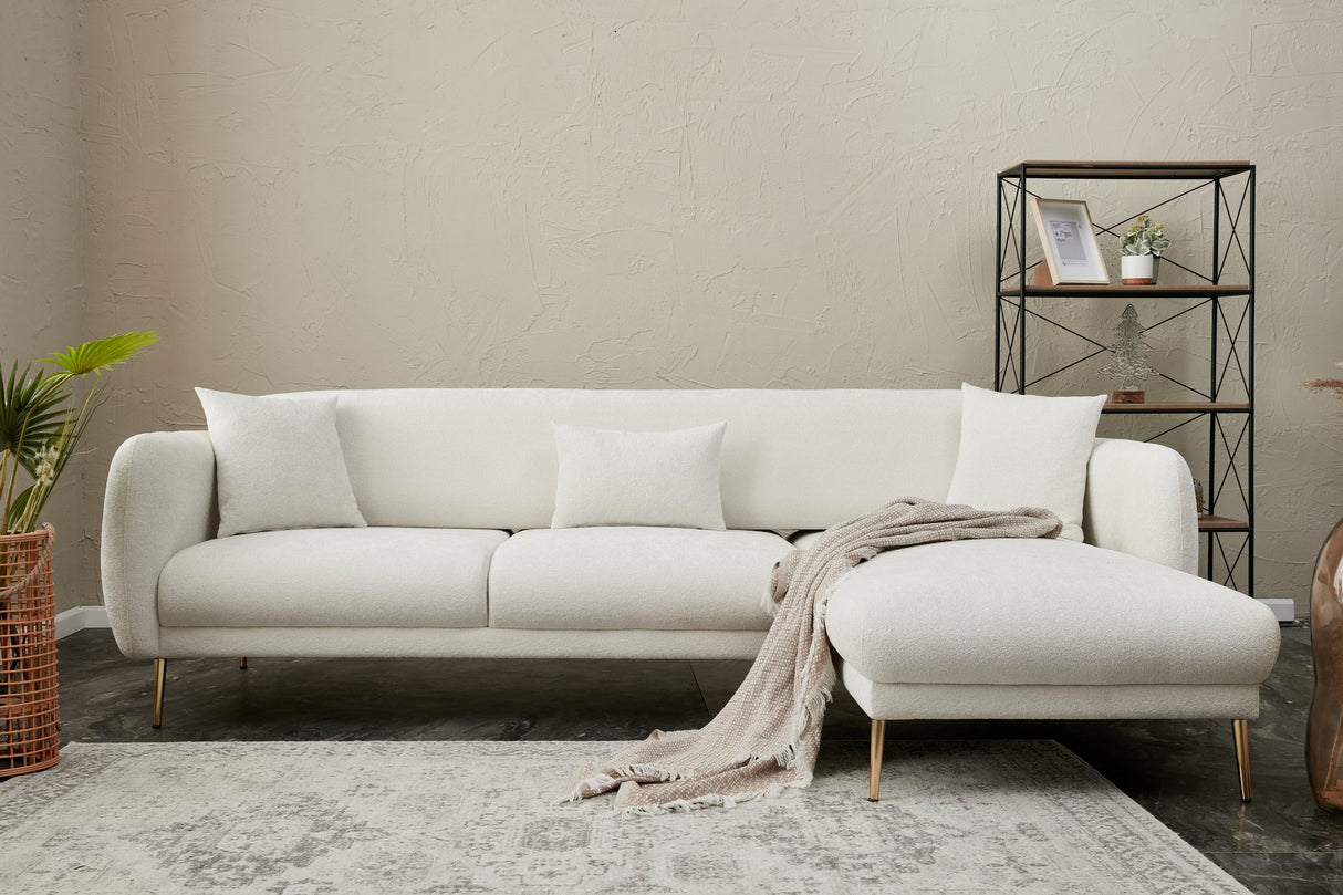 Corner sofa with sleeping function on the right Simena Crème - Golden Poot