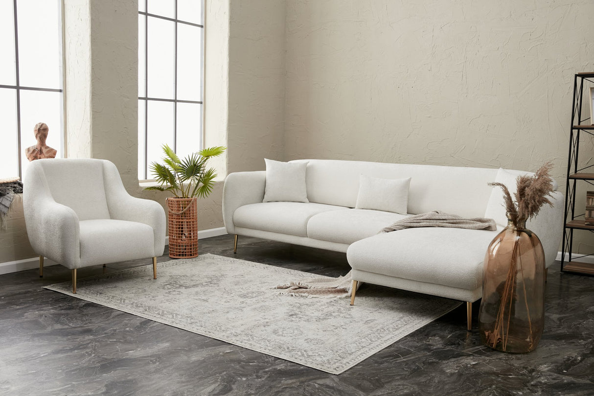 Corner sofa with sleeping function on the right Simena Crème - Golden Poot