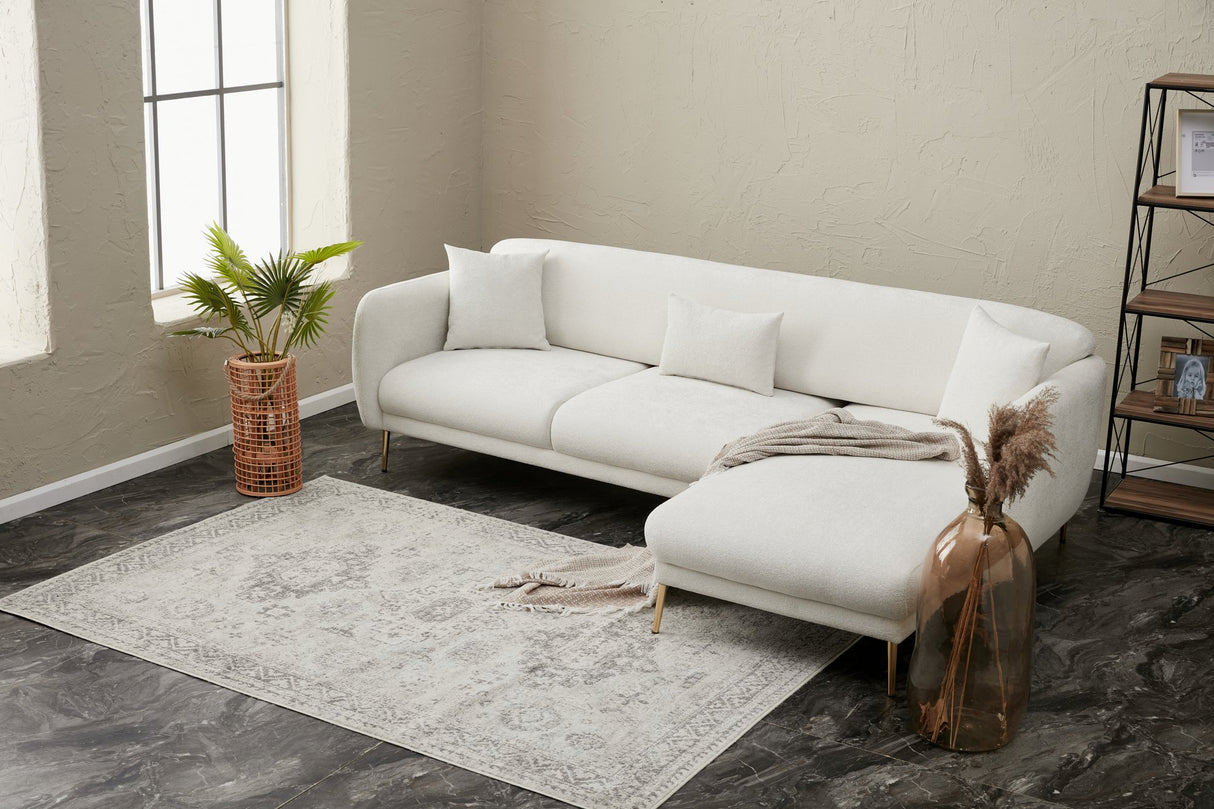 Corner sofa with sleeping function on the right Simena Crème - Golden Poot