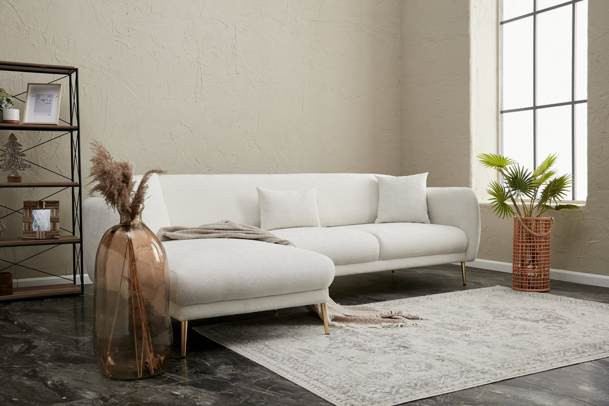 Corner sofa with sleeping function on the left Simena Crème - Golden Poot