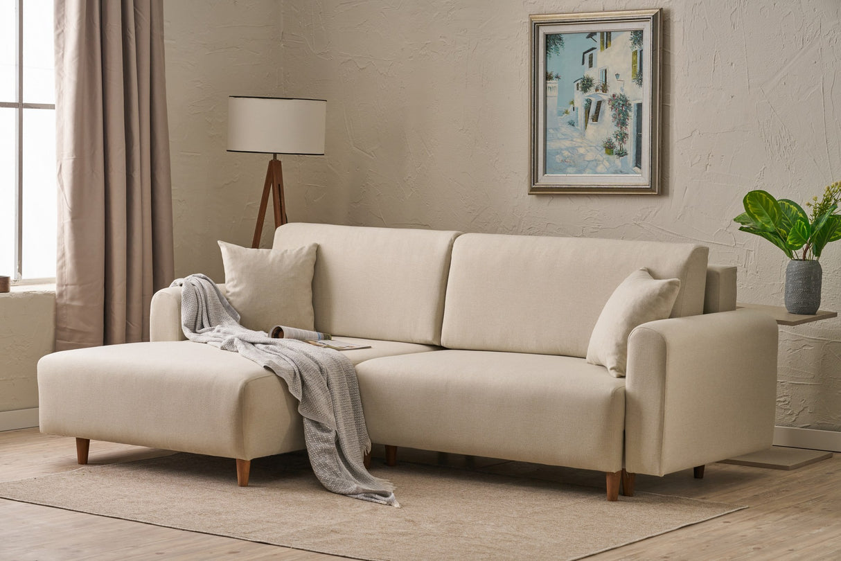 Corner sofa with sleeping function on the left mane cream