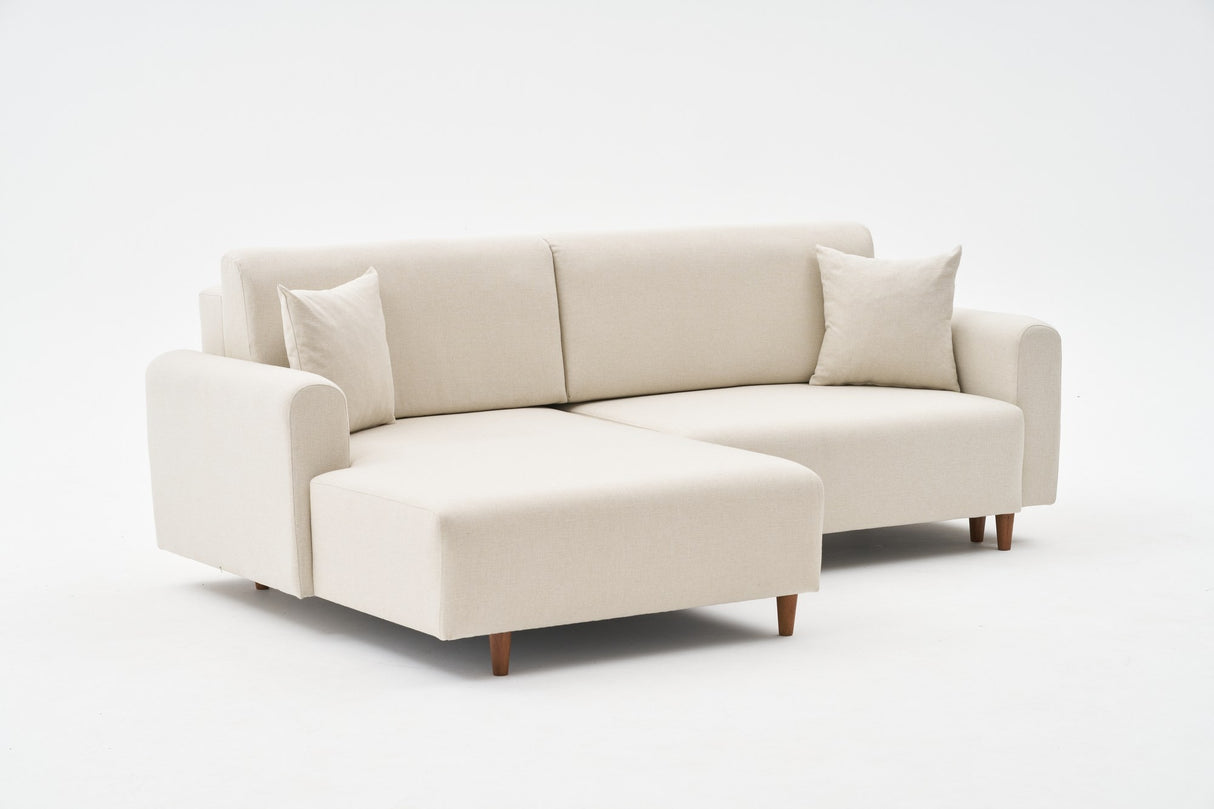 Corner sofa with sleeping function on the left mane cream