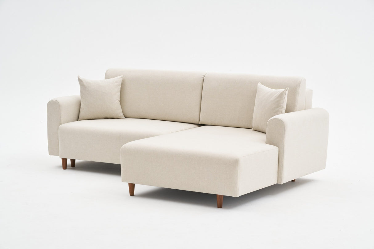 Corner sofa with sleeping function on the right mane cream