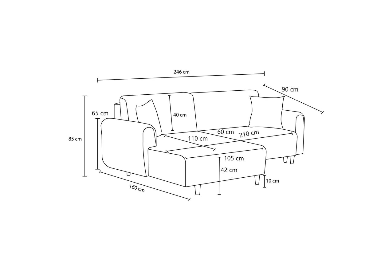 Corner sofa with sleeping function on the right mane cream