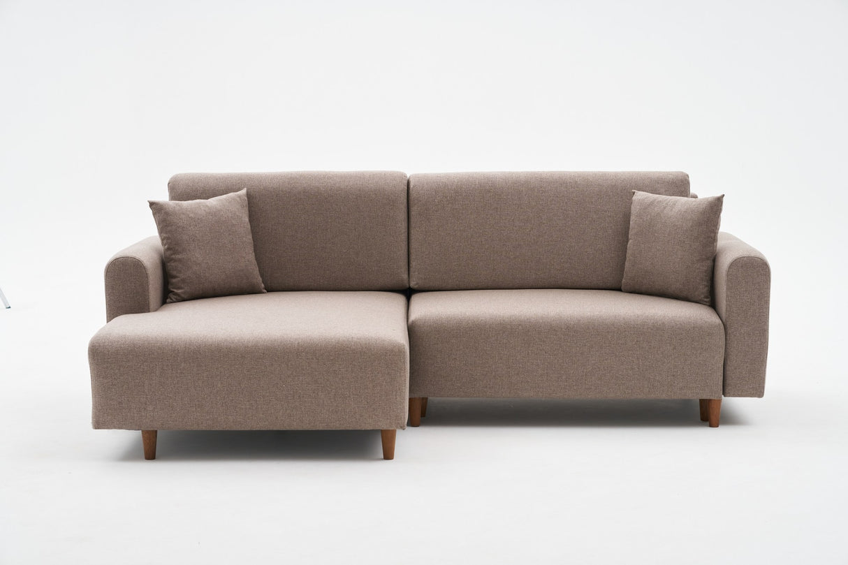 Corner sofa with sleeping function on the left mane brown