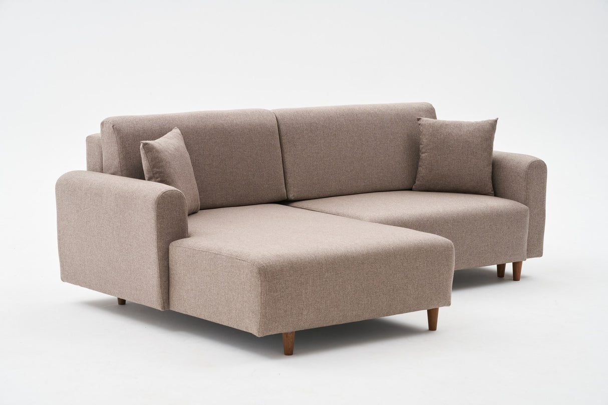 Corner sofa with sleeping function on the left mane brown