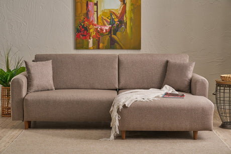 Corner sofa with sleeping function on the right mane brown