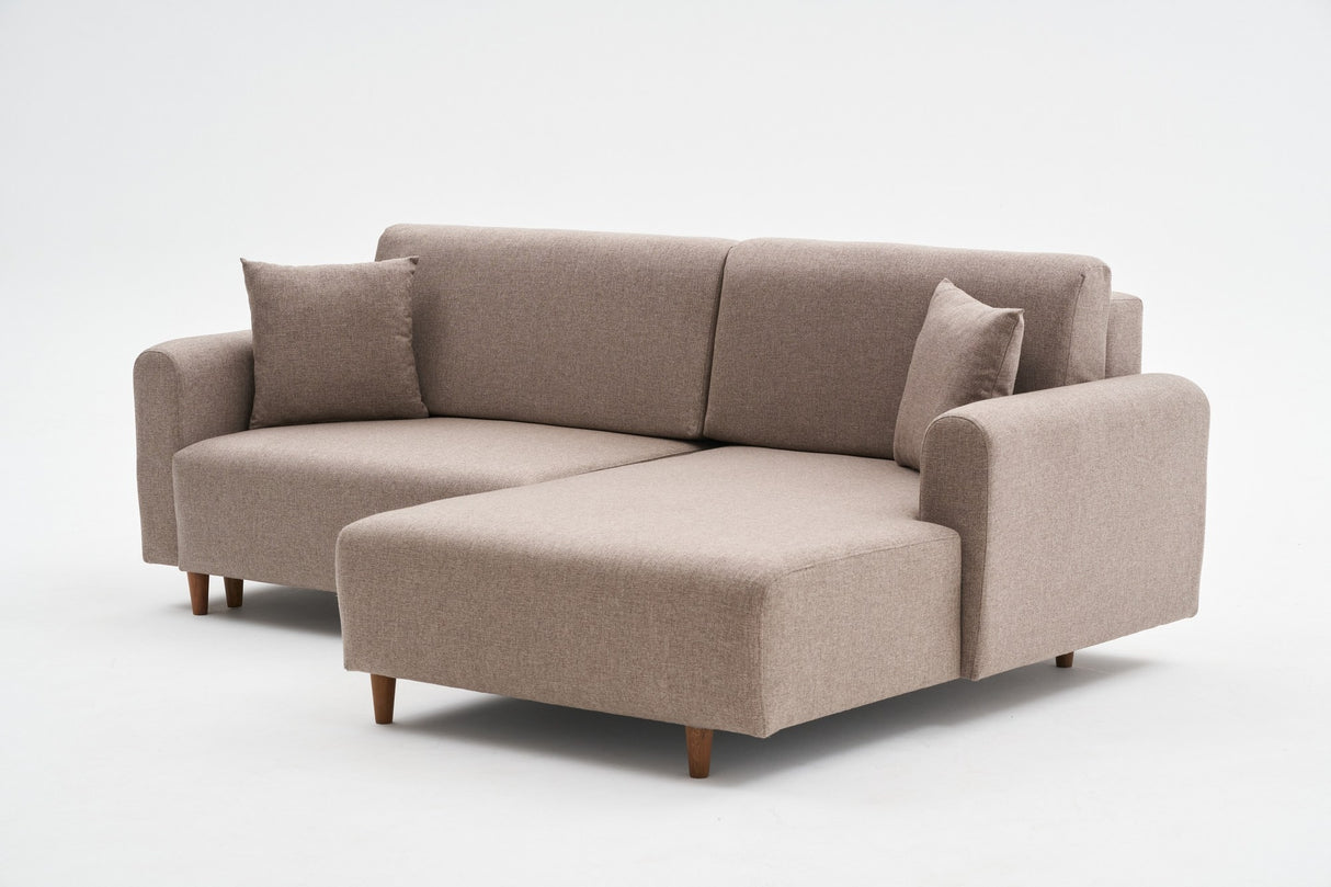 Corner sofa with sleeping function on the right mane brown