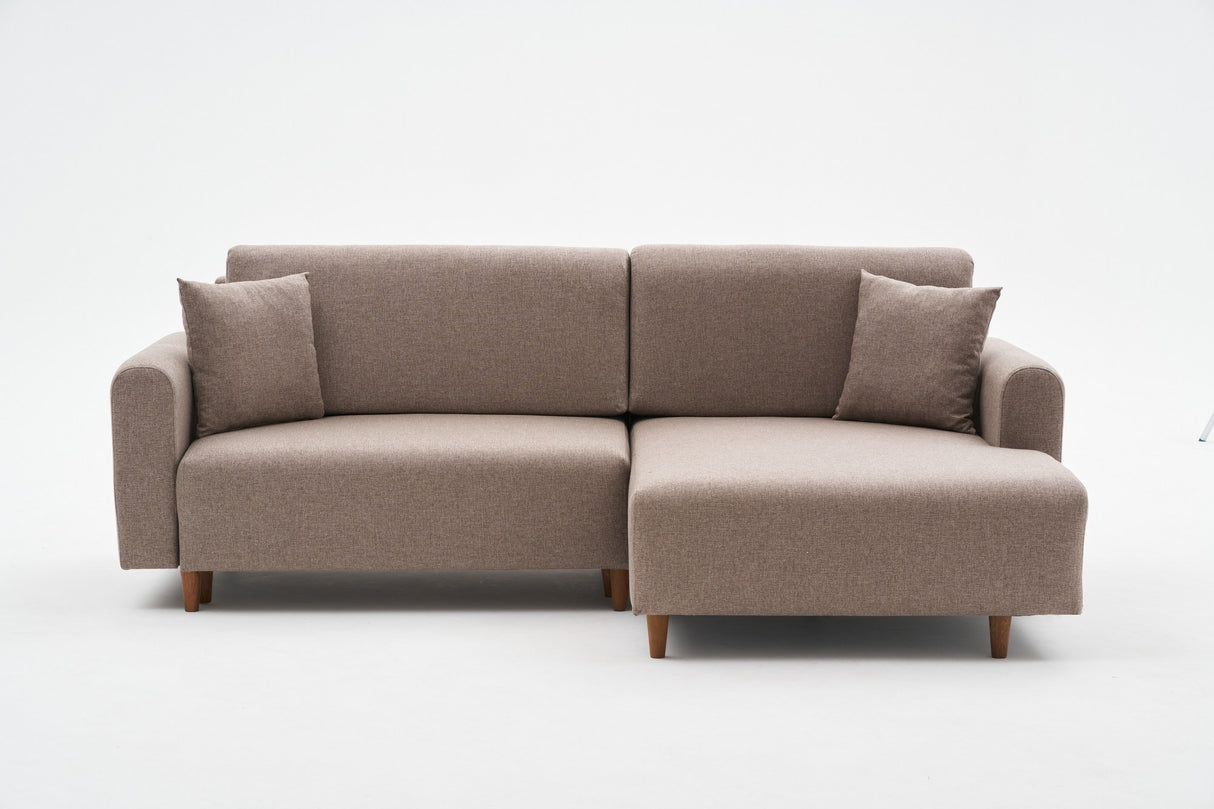 Corner sofa with sleeping function on the right mane brown