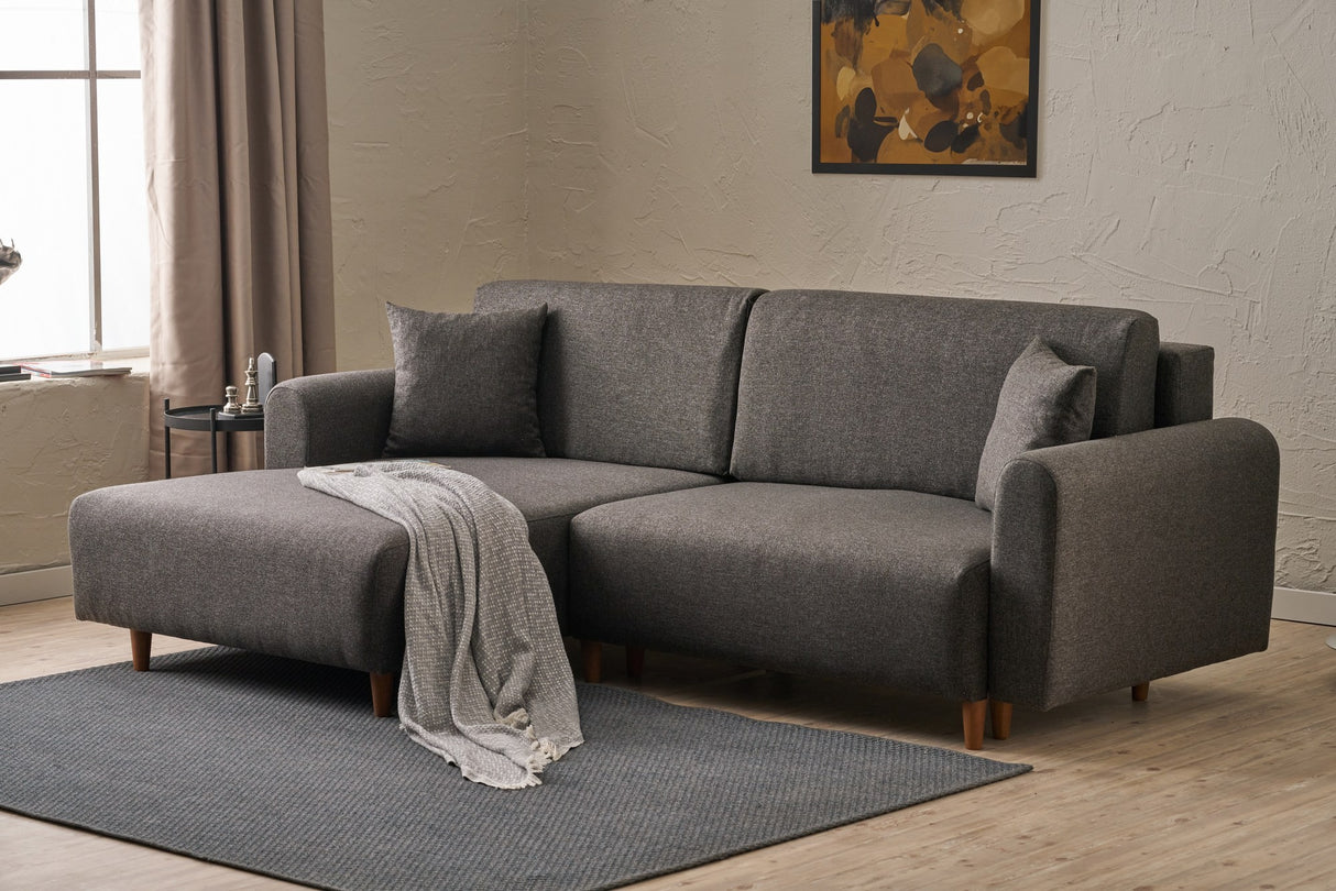 Corner sofa with sleeping function on the left man anthracite