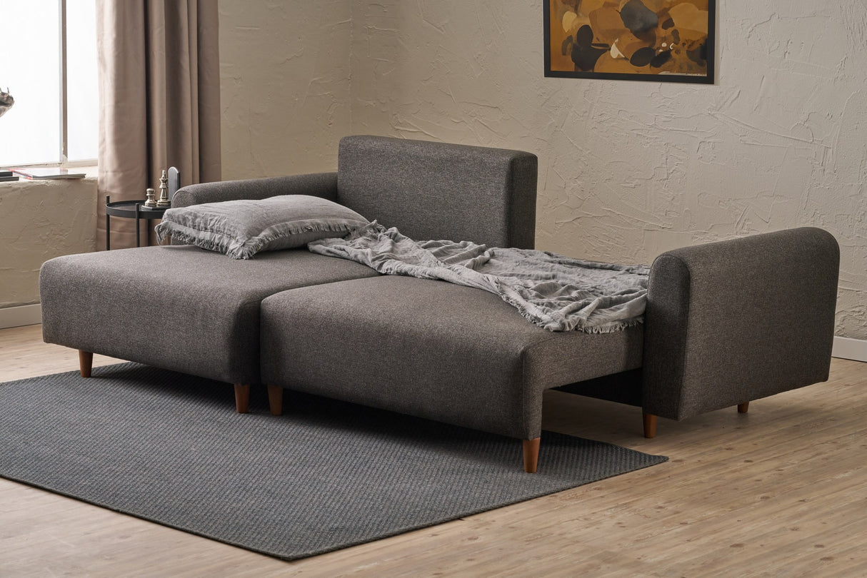 Corner sofa with sleeping function on the left man anthracite