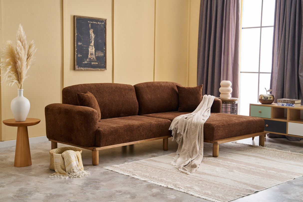 Corner sofa on the right rens brown copper colored