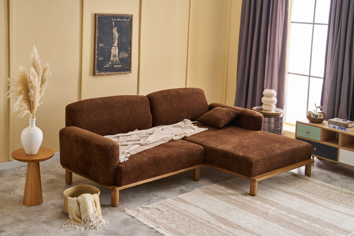 Corner sofa on the right rens brown copper colored