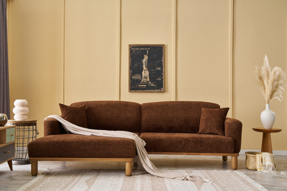 Corner sofa on the left rens brown copper -colored