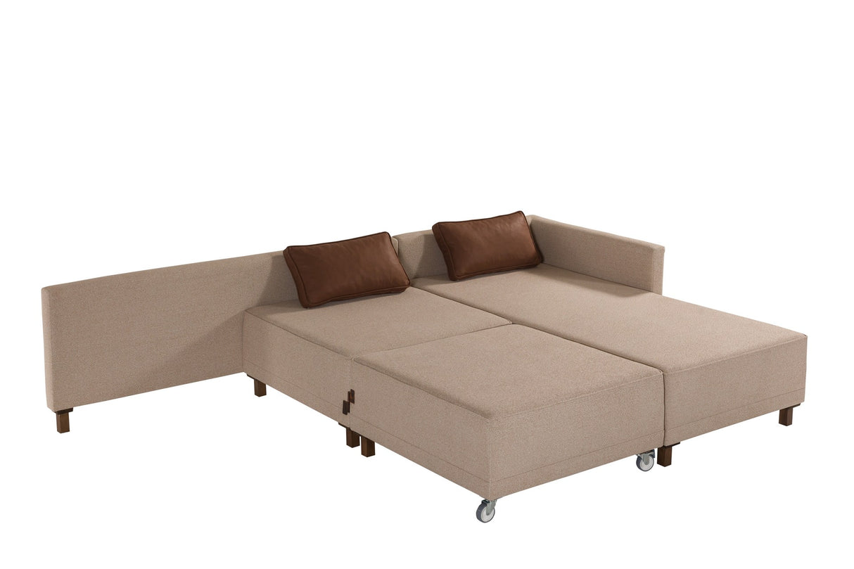 Corner sofa with sleep function on the right matris brown