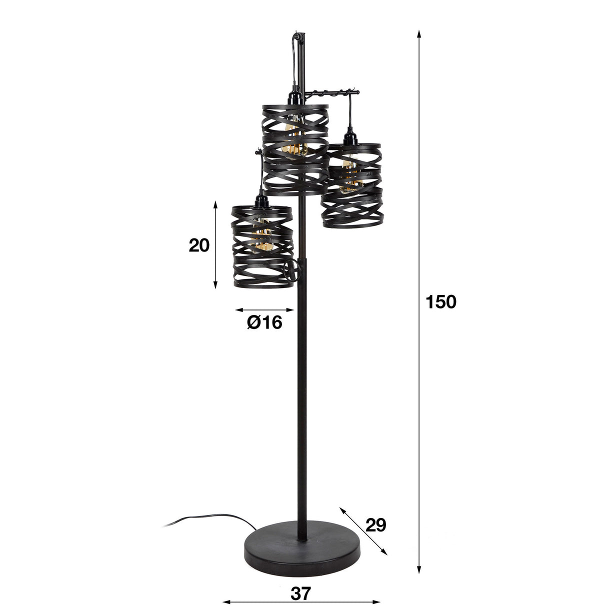 Vloerlamp Spin DH Interior Grijs LxBxH 120x39x39 Slate grey Witfoto maatindicatie